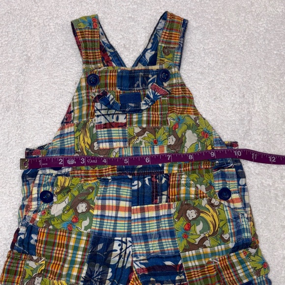 Gap Infant Boys Madris Plaid Short Overalls w/Monkeys & Pockets (3-6 Mo) - Picture 3 of 8